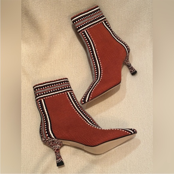 Anthropologie NEW Amambaih multi-colored Cognac boots fabric & leather Boho Chic - Picture 3 of 7